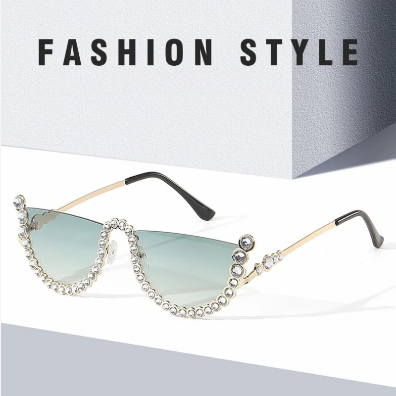 

Diamond Half-frame Sunglasses Unisex Driving Eyewear Fashion Vintage Street Photography Shade Y2k Travel Sun Glasses Goggles