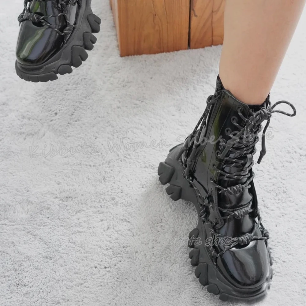 Cross Strap Lace-Up Ankle Boots Genuine Leather Solid Color Fashion Concise Sexy Elegant Women Shoes New Round Toe Chunky Heel