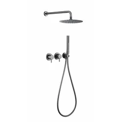 Gun Gray Bath Shower Set Brass Head Rianfall Luxury Combo Wall-Mount Arm Hot And Cold Mixer  Bathroom Faucet