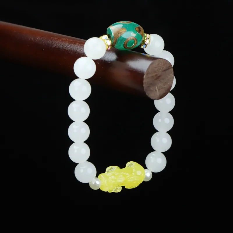 Natural Gold Silk Jade Round Beads Single Circle Pixiu Bracelet for Men and Women To Attract Wealth and Treasure