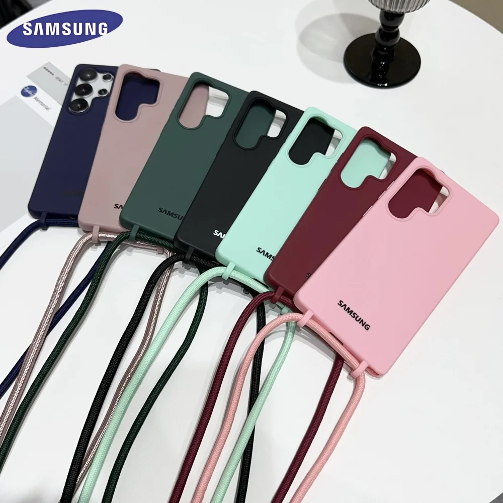 Bonbonfarbene Weiche Silikon-Handyhülle Samsung S26 S25 Ultra S24 S23 S26 Plus S23 FE A56 A55 A35 A25 A15 mit Umhängeband