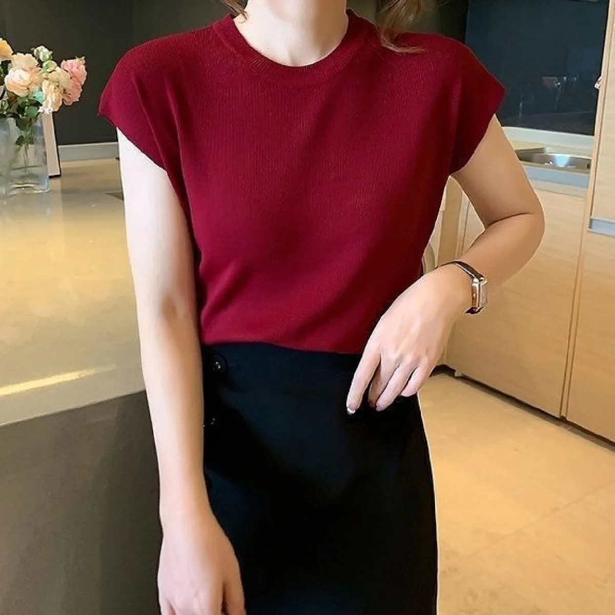 Frauen Sommer Pullover Koreanische Mode Stil Gestrickte T-stück Casual O Hals Einfarbig Neue in Dünne Weibliche Pullover Top Kleidung