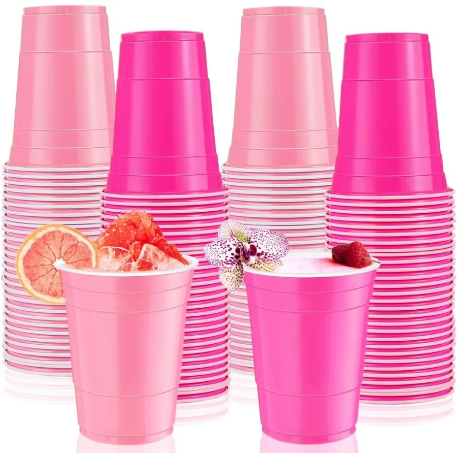 

Одноразовые пластиковые чашки для вечеринок, 16 унций, 100 шт., розовые и ярко-розовые чашки для холодного питья для выпускного, свадьбы, дня рождения, пикника