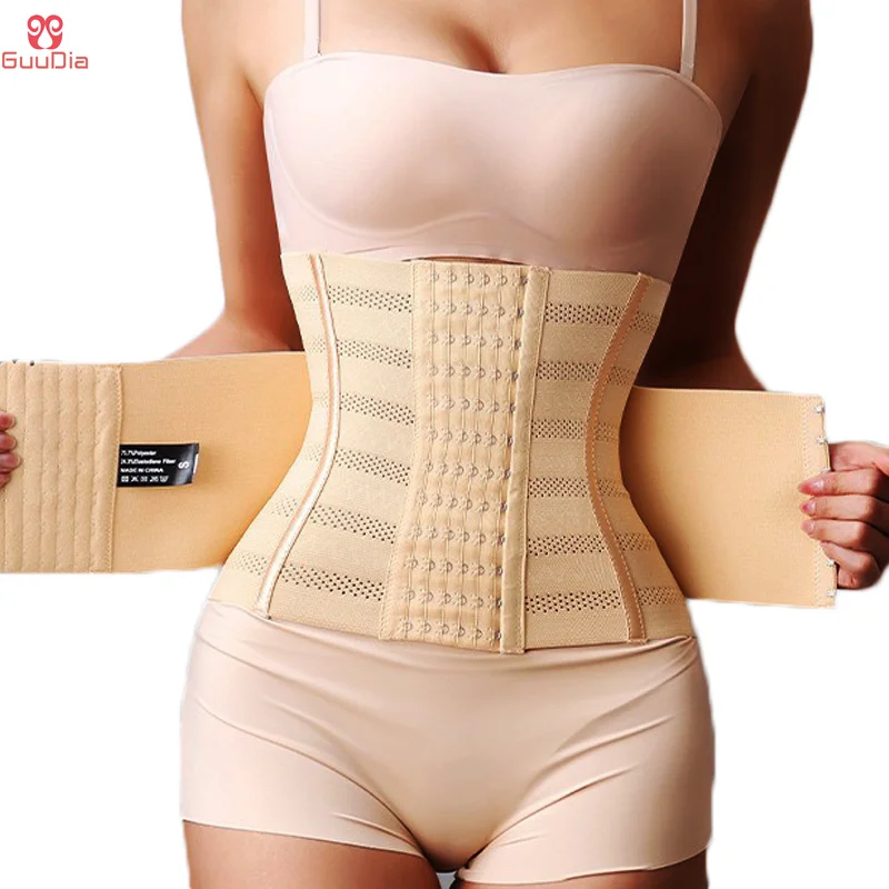 

GUUDIA 6 Rows Hook Double Straps Tummy Control Belt Lumbar Support Girdle Waist Trimmer Belts Breathable Hole Body Shaper Straps