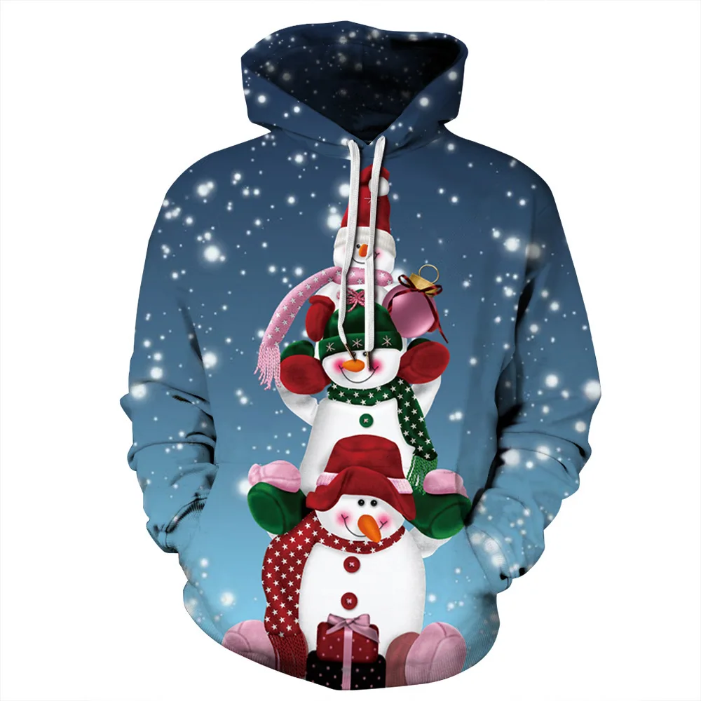 ZAWALAND Christmas Hoodies Cosplay Santa Claus Costumes Snowman 3D Printed Sweatshirts Long Sleeved Tops Funny Men Kid Hoodies