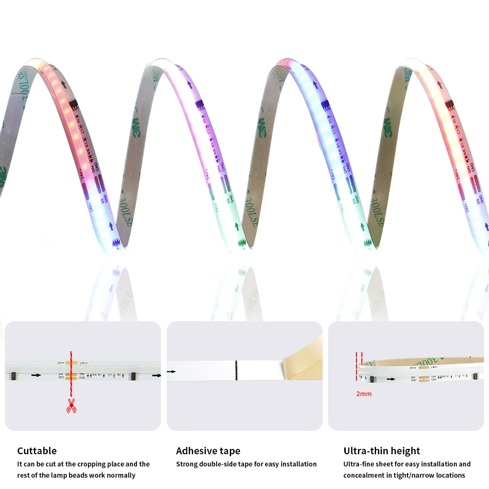 8mm WS2811 FCOB 720Leds/m Pixel RGB Led Strip Light WS2812B Addressable IC SPI Dream Color Flexible Ribbon Tape RA90 24V