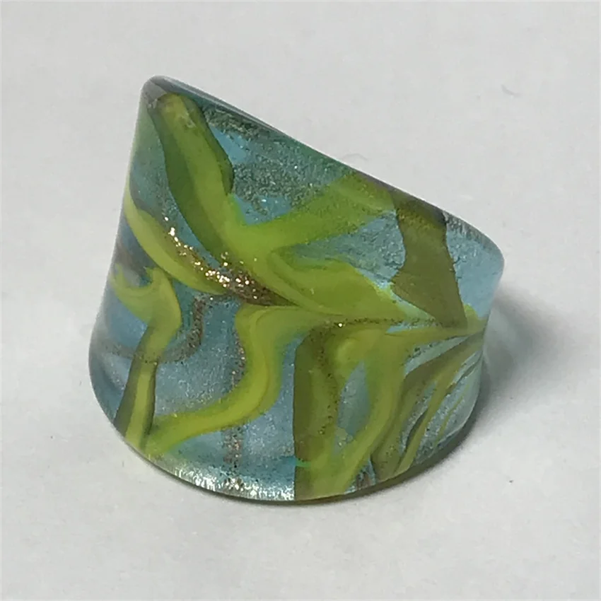 New Handmade For Neutral Women Men Retro Style Murano Glass Liuli Wide Edition Finger Rings Green Tree Grain Fashion Jewelry