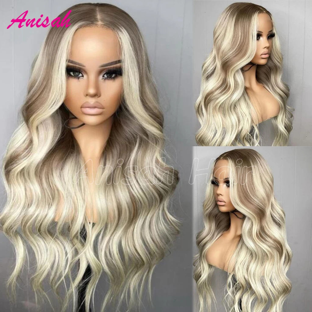 

Remy Hair Highlight Ombre Ash Blonde 13x4 Transparent Lace Front Wigs Pre Plucked Glueless Lace Closure Human Hair Wig For Women