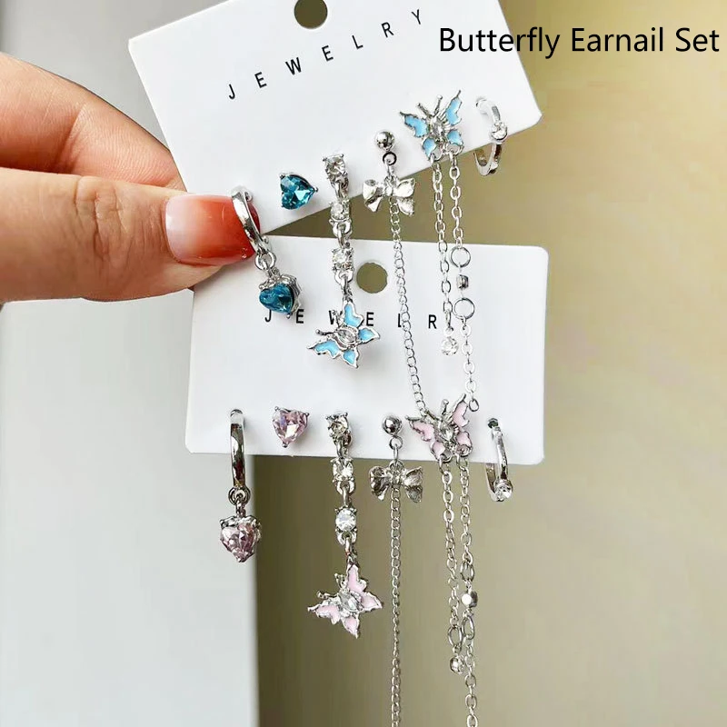 6Pcs/set Asymmetric Design Butterfly Pearl Earrings Sets Fashion Personality Exquisite Jewelry Pendant