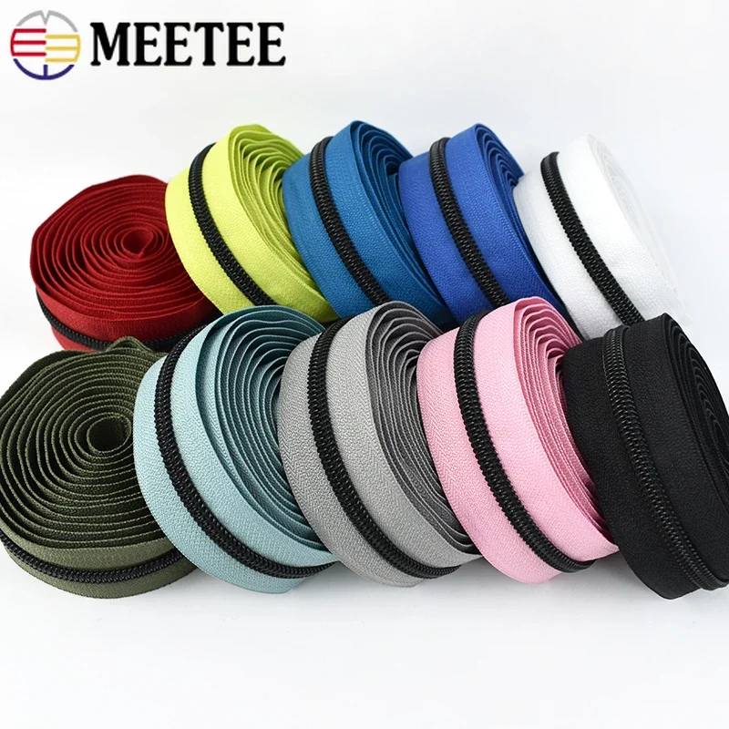 1-10M 5# Meetee Zipper Tapes Clothes Sewing Closures Cabbage Zippers Repair Kit Continuous Zip Roll To The Meter Hand Accessory