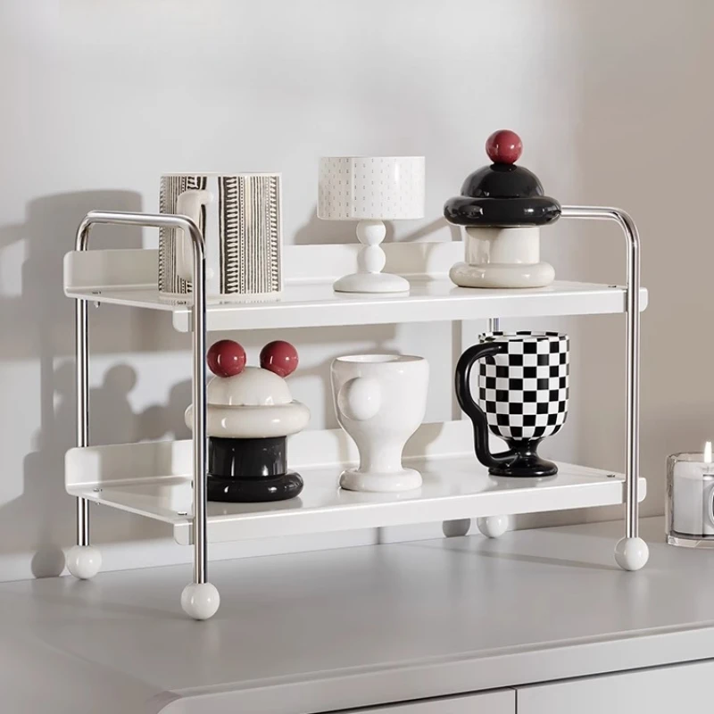 

Stainless Steel Cup Holder Double Layer Tea Set Organizer Modern Coffee Mug Storage Rack Space-Saving Countertop Display Rack