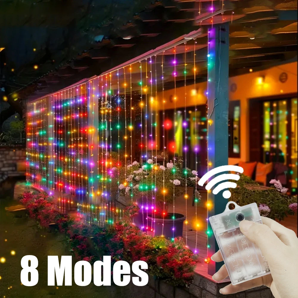 Xmas Festoon LED Curtain String Lights Outdoor Garden Holiday Home Wedding Party Garland Courtyard Decoration Battery Operated