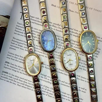 Chique ontwerp quartz mode ovale casual horloges dames vrouwelijk roestvrij staal breedte 9 mm band feest verjaardag perfect cadeau