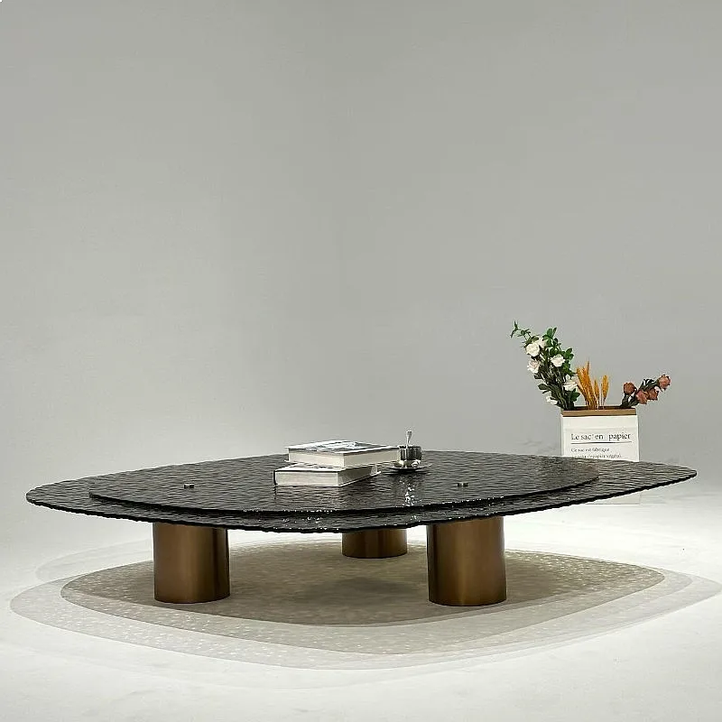 Italian Minimalist Irregular Coffee Table 2026 Villa Shaped Water Ripple Glass Luxury Tea Color New Double Layer