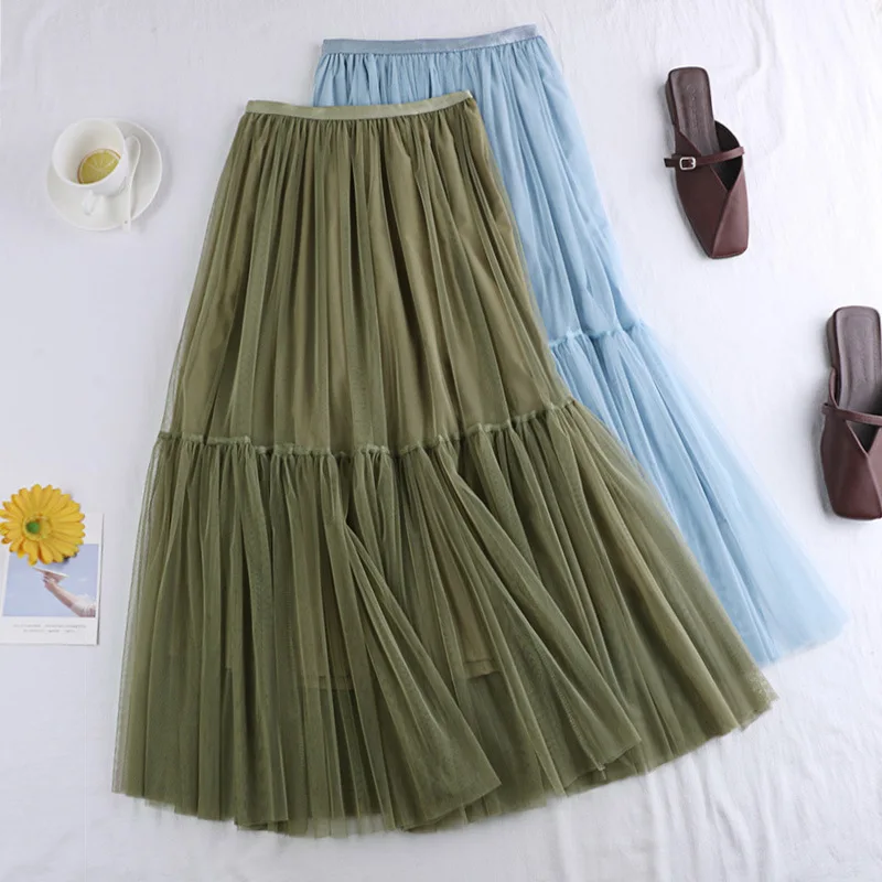 Mesh skirt 2024 autumn/winter new versatile base skirt small fresh mid length skirt fairy skirt A-line skirt