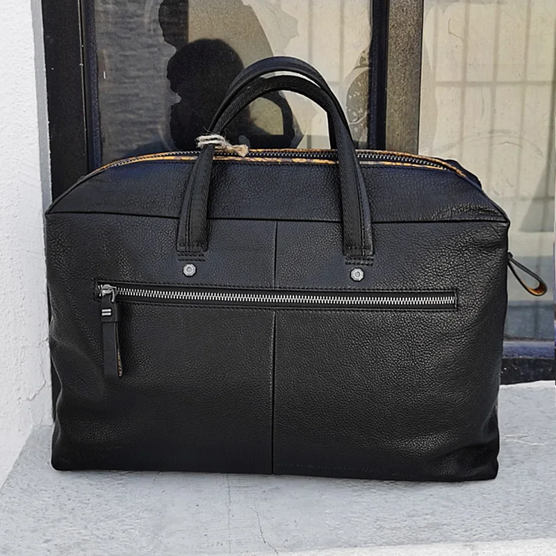 Cowhide Soft Black Leather Men simple travel bag large-capacity first layer women business trip luggage bag portable bags