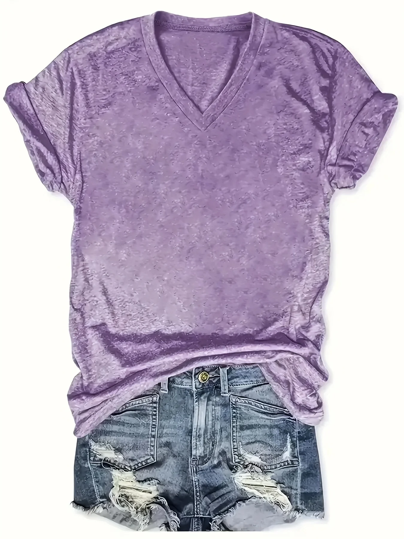 [Von Nianlian ausgewählt] Einfarbiges T-Shirt mit V-Ausschnitt, lässiges T-Shirt mit kurzen Ärmeln für Frühling und Sommer, Damenbekleidung. – Detail 1