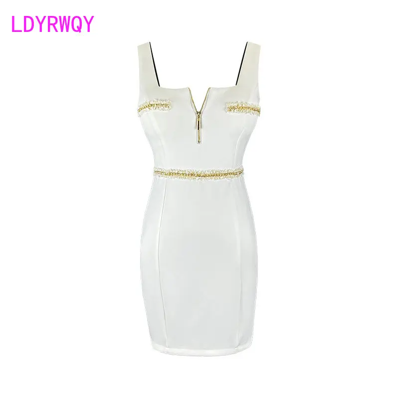 2023 New Sexy Square Neck Sleeveless Wrapped Hip Dress Short Low Cut Technician