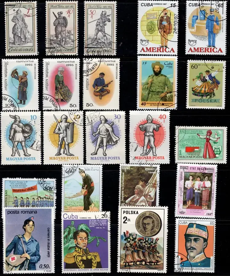 50Pcs/Lot National Costume Clothes Stamp All Different From Many Countries NO Repeat Postage Stamps with Post Mark Collecting