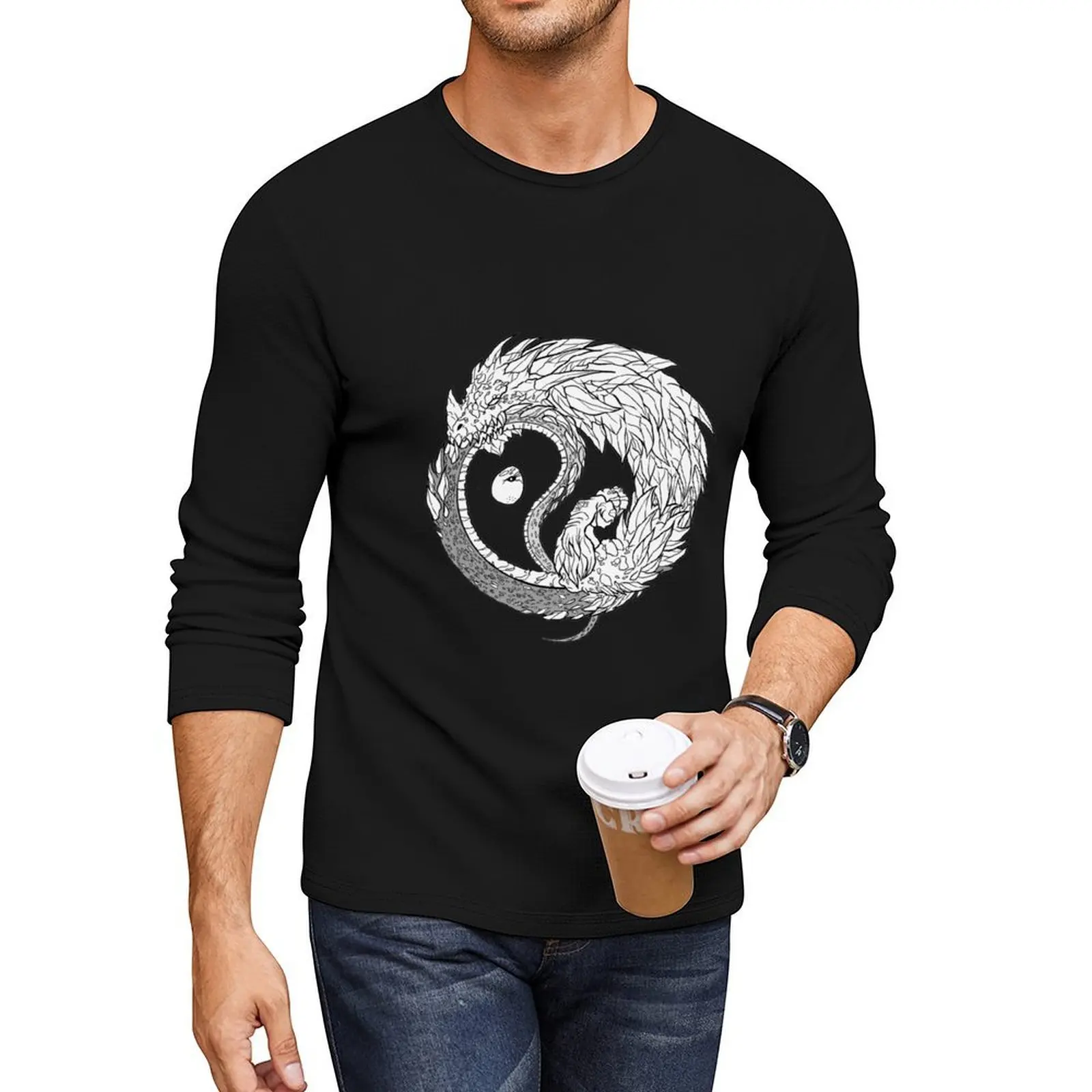 

Ying-Yang Ouroboros Dragon Long T-Shirt aesthetic clothes custom t shirts design your own korean fashion mens cotton t shirts