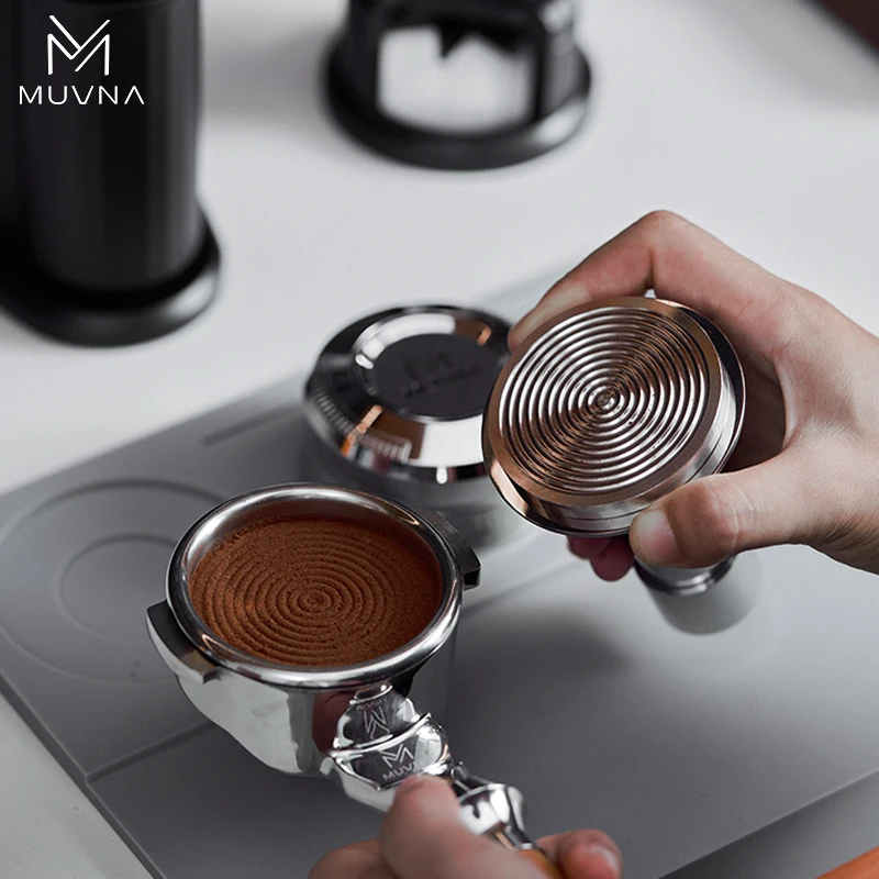 MUVNA TITAN Coffee Distributor & 30LBS Click Tamper 51/53/58.35mm Gravity Adaptive Espresso Leveler 4-Blade Barista Tool Set