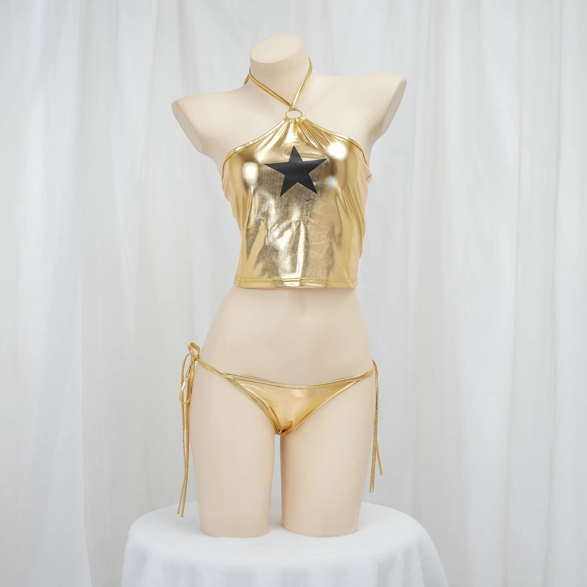 Новое женское сексуальное нижнее белье для ночного клуба, яркое нижнее белье с обертыванием груди, сексуальное нижнее белье для ролевых игр, подвесная шея, барбекю, уход за кожей, лазерная перфорация