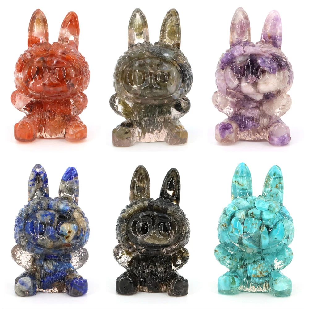 

Cute Elf Monster Toy Natural Crystal Resin Cartoon Rabbit Healing Desk Ornament BUBU Mineral Stone Crafts Children New Year Gift
