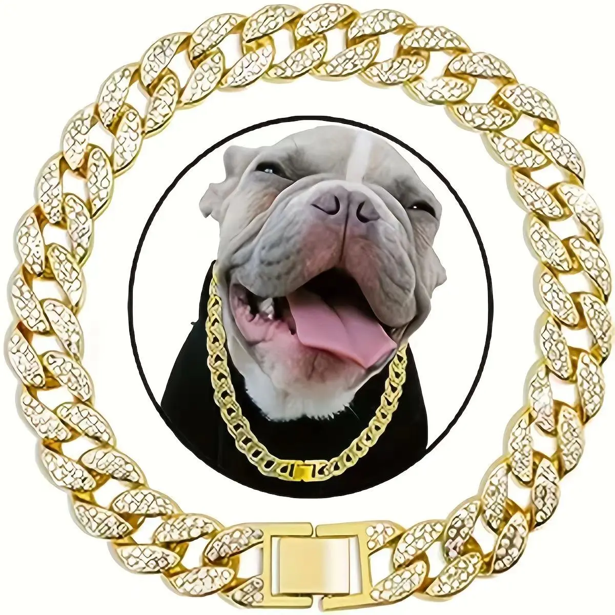 Pet dog collar necklace studded with diamond Cuban chain dog chain dog collar lock buckle gold silver dog chain