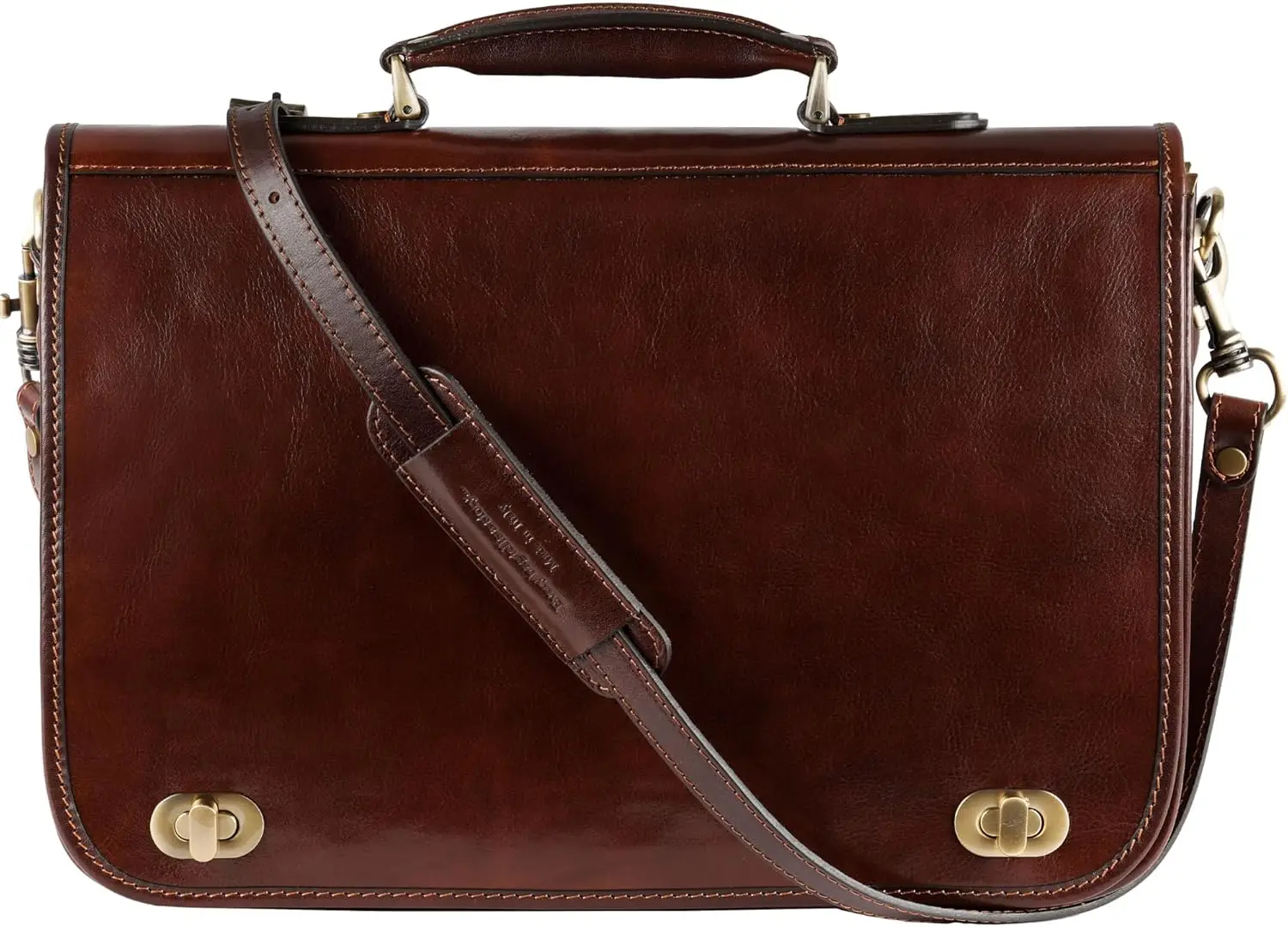 Leather Briefcase for Men - Italian Full Grain Leather Laptop Bag - Messenger Bag - Gift Box Included