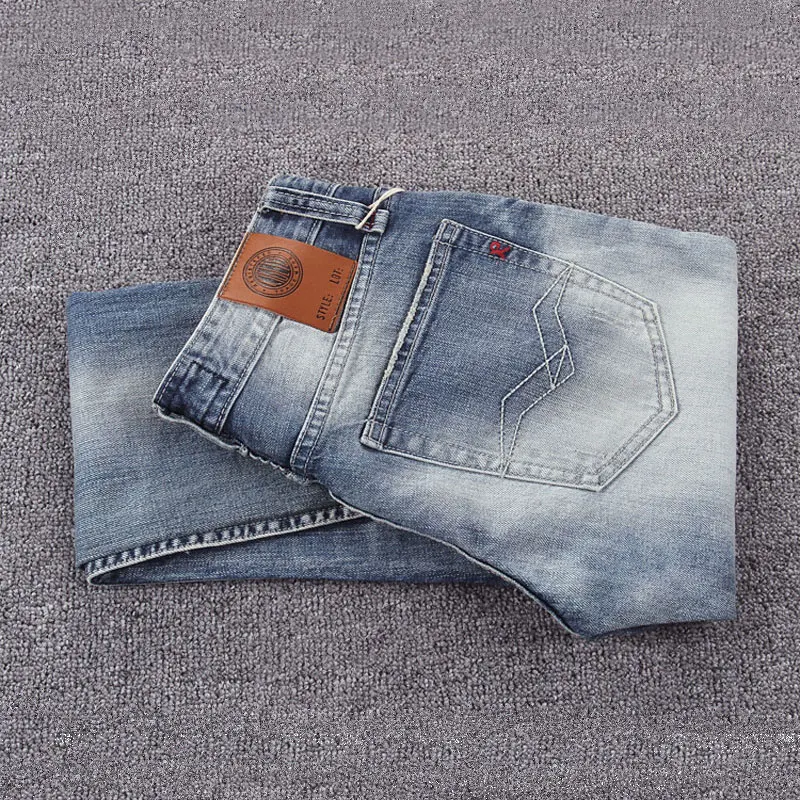 Y2KItalian style fashionable high-quality men's jeans slim fit elastic light blue jeans designer button down pants Y2K
