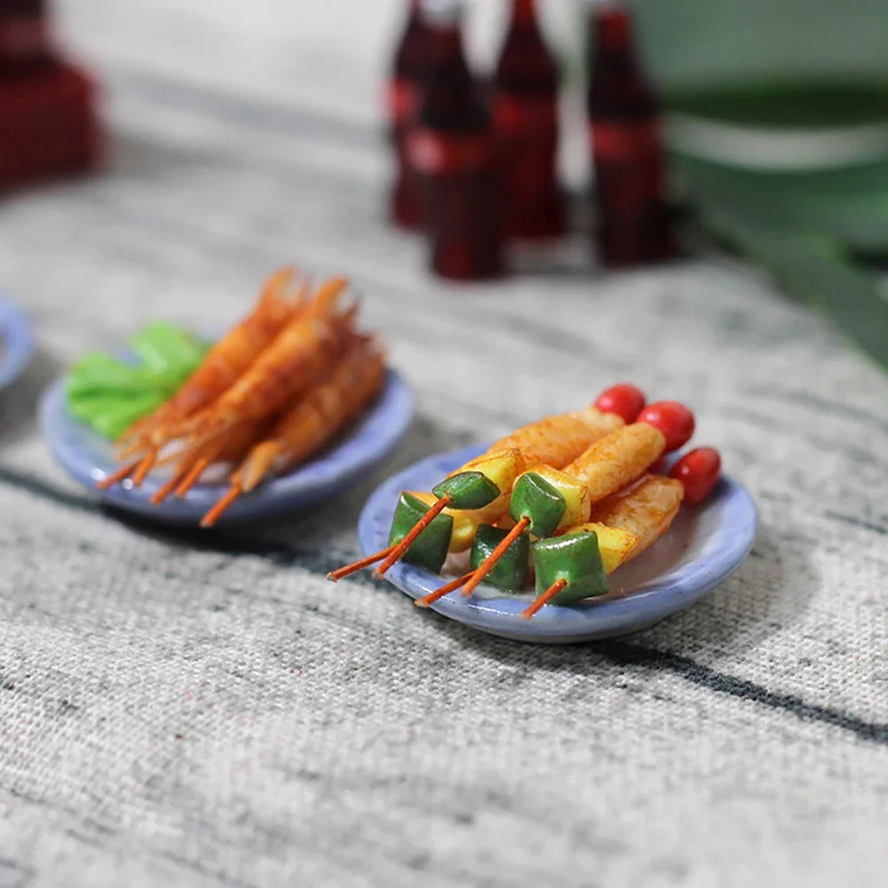 1/12 Poppenhuis Miniatuur Barbecue Voedsel Plaat Mini Kebab Voedsel Lade Model Speelgoed voor Poppenhuis Accessoires Decoratie ob11 bjd