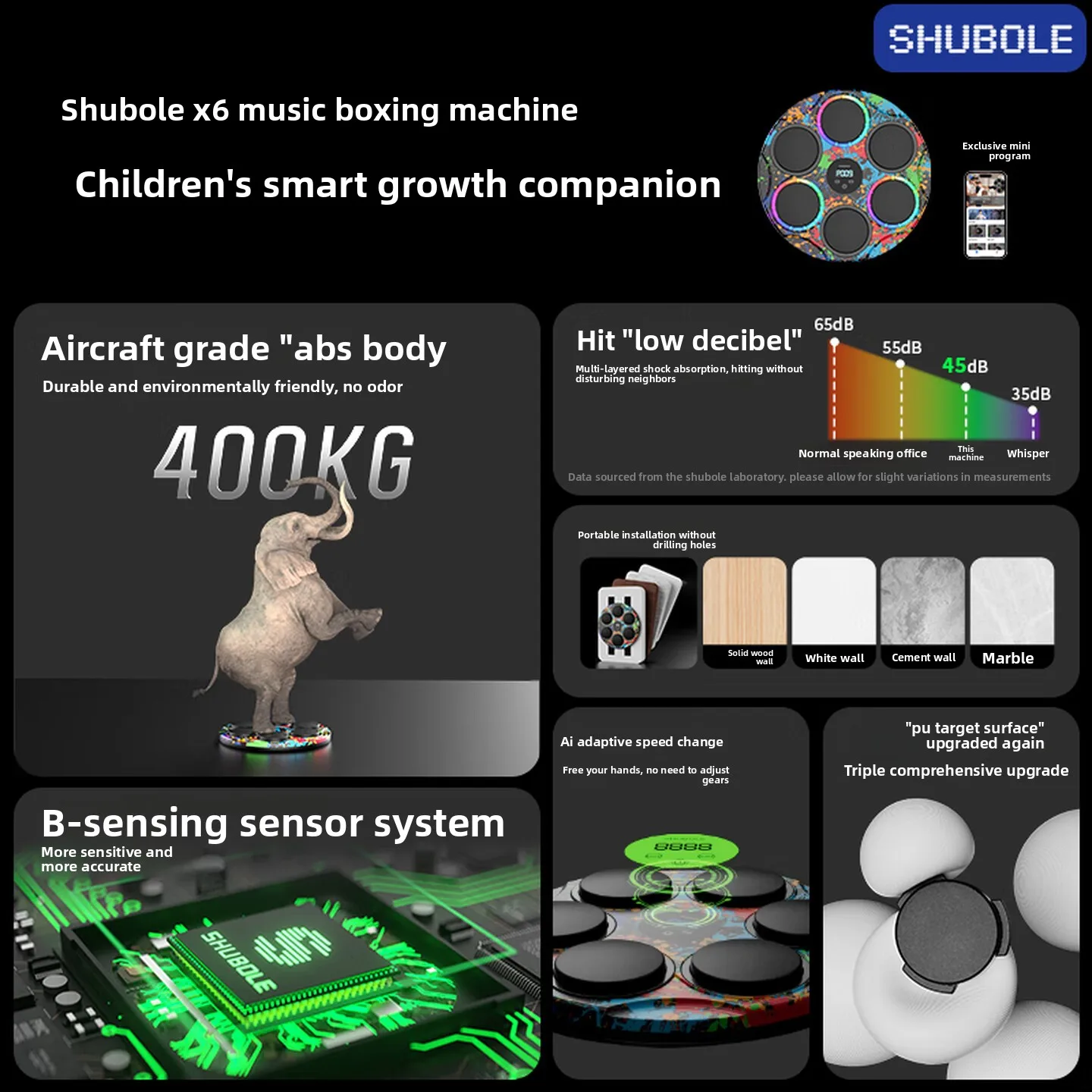 X6 Smart Music Boxing Machine Wall Target Punching Trainer for Adults Kids Reaction Coordination Home Fitness Training 어린이 복싱 머신