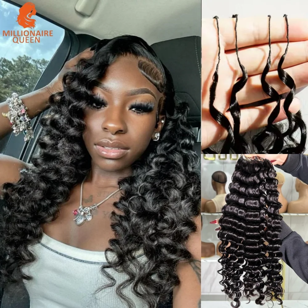 المليونير الملكة 15A موجة عميقة الكروشيه ريشة شعر مستعار بشري 100% شعر الإنسان Knotless الكروشيه الشعر التمديد للنساء #1