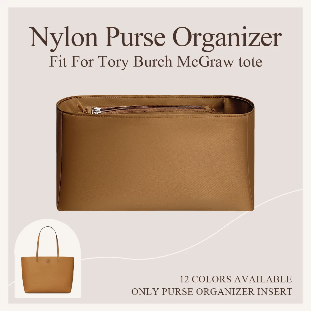 

Nylon Purse Organizer Insert Fit for Tory Burch McGraw Tote Inside Purse Storage Bag In Bag Zipper Inner Liner Organizer Bag