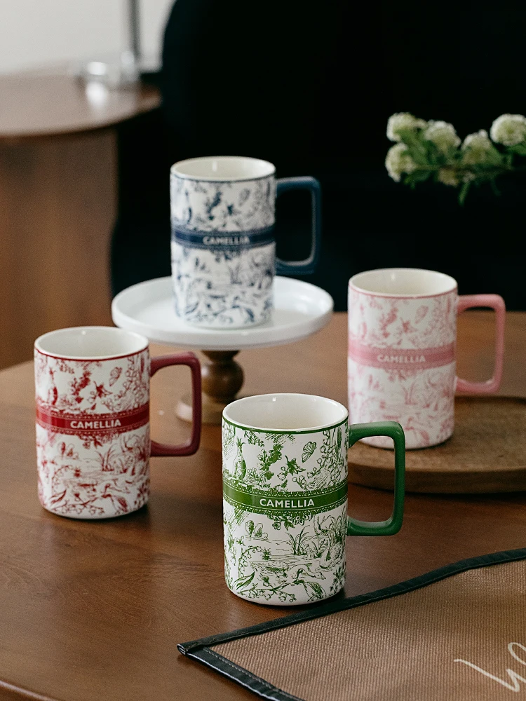 

Retro ceramic couple mug art household water large capacity premium breakfast cup souvenir