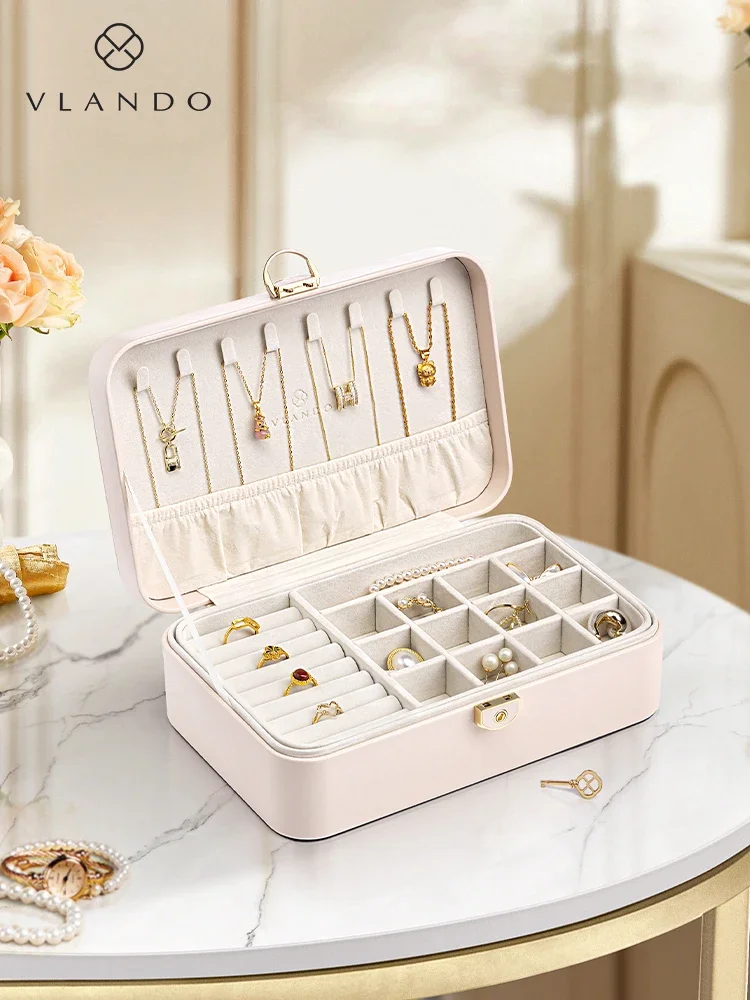 

VLANDO jewelry box with lock, high-end exquisite jewelry stud earrings necklace storage box