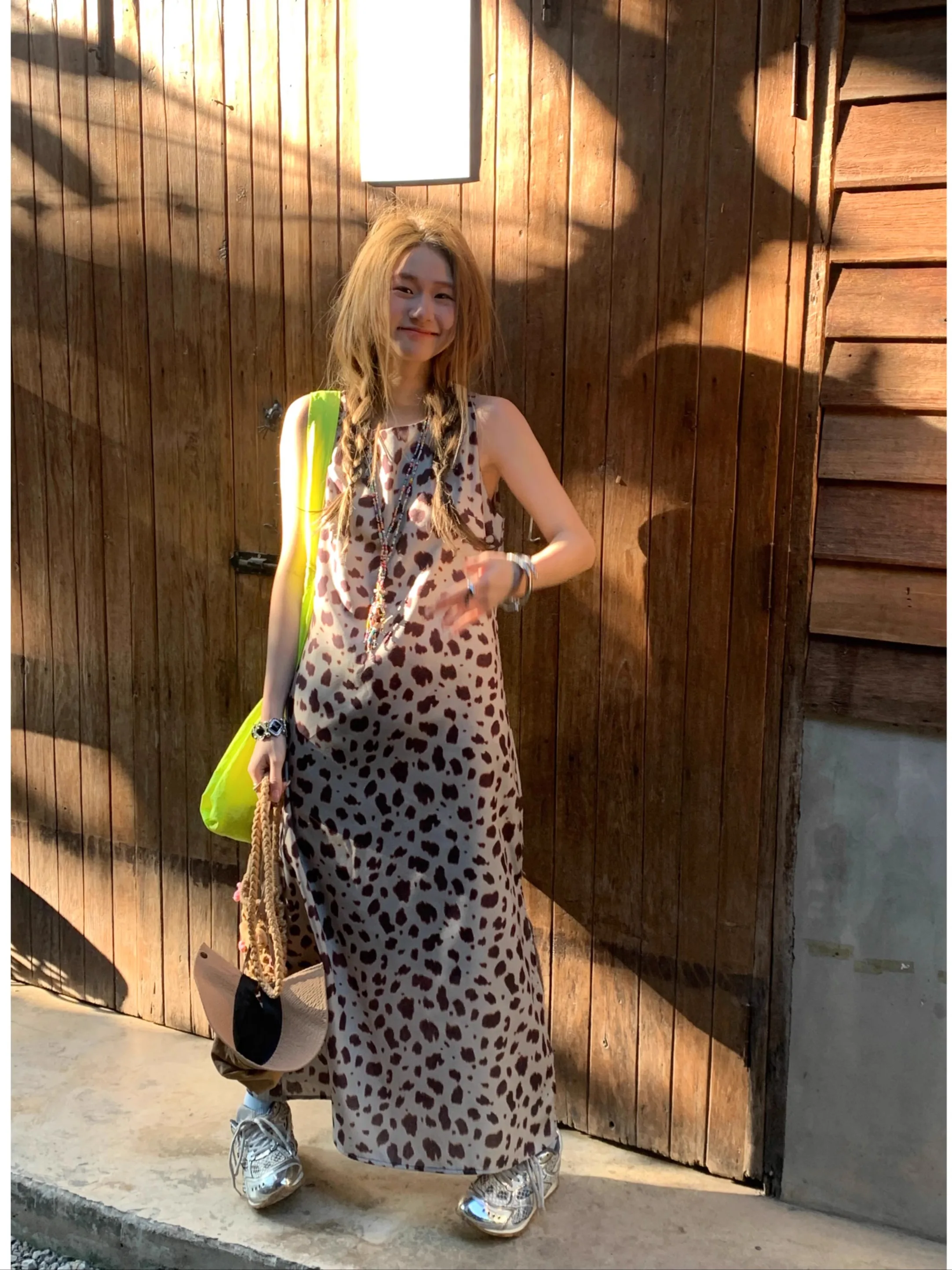 

plus Size Women's Retro High-End Leopard Print Svel Dr White irt Top Trendy Spring New Sle Slimming Long Dr