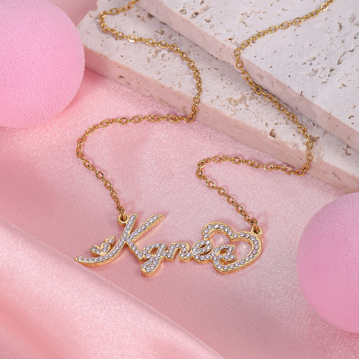 

Ожерелье с именем на заказ, роскошный кулон с сердцем и цирконием, позолоченная нержавеющая сталь 18 карат, персонализированные ювелирные изделия, романтический подарок для девочек