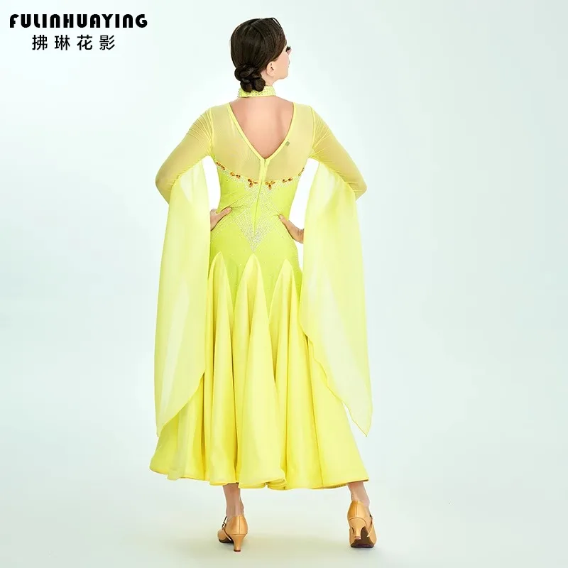 Maßgeschneiderte High-End-Ballsaal-Tanz-Wettbewerbskleider für Damen, nationaler Standard-Tanz, Walzer, großes Sling-Kleid, Performance-Kostüm