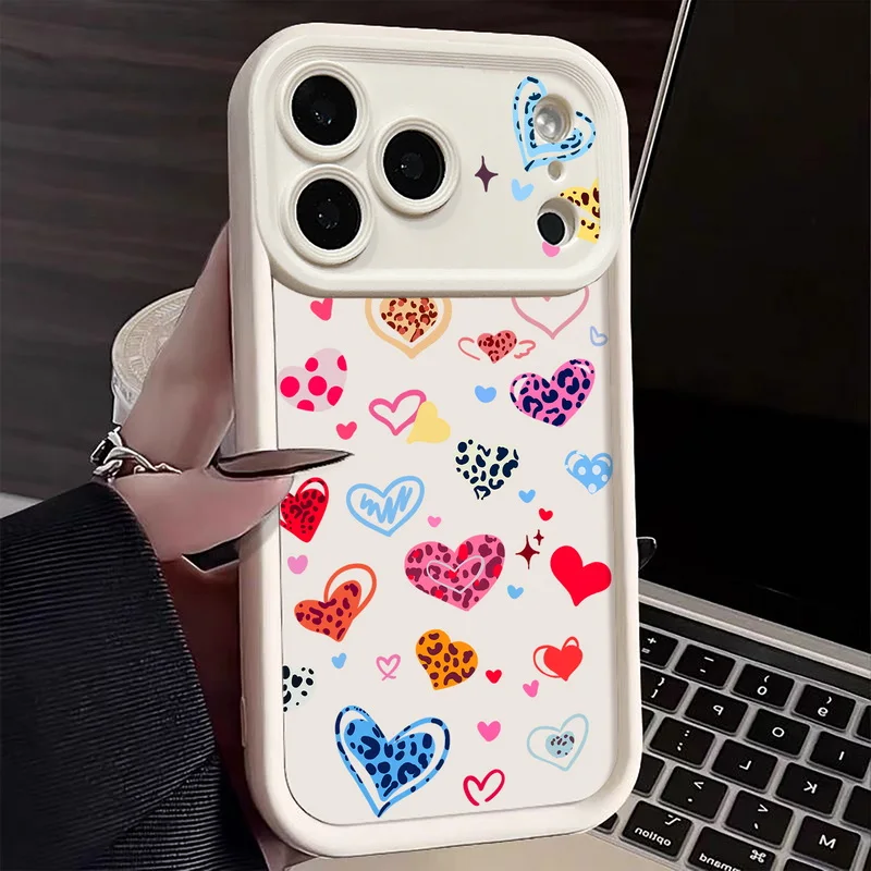 Coque souple antichoc avec imprimé léopard et cœurs colorés, étui pour iPhone 17 Pro Max Funda iPhone 16 Pro Max 11 12 13 14 15 16E