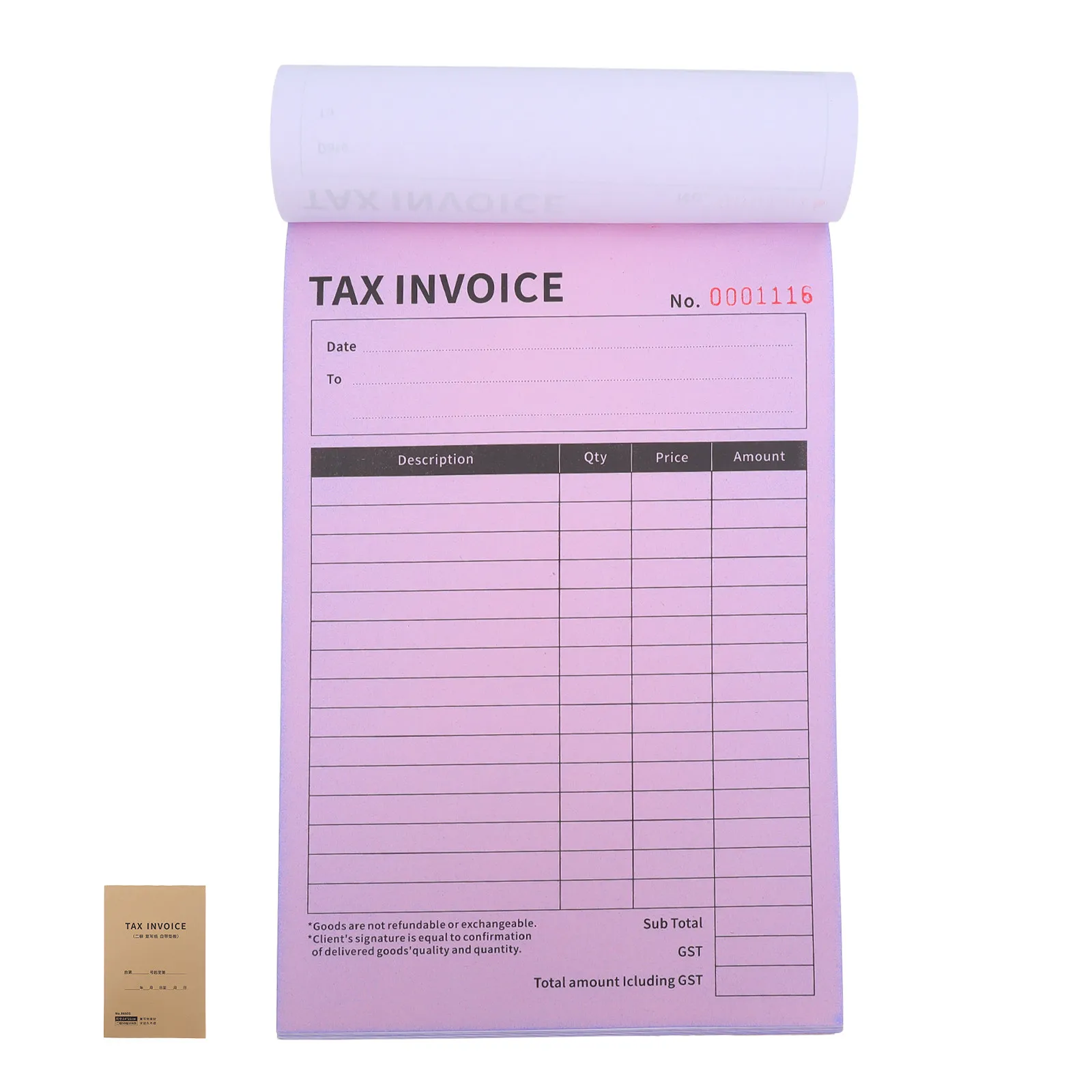 

Квитанционная книга для бизнеса, 2-слойная, на английском языке, для налоговых счетов, форм заказов на розничную торговлю, учета заказов и отслеживания закупок, 100 страниц