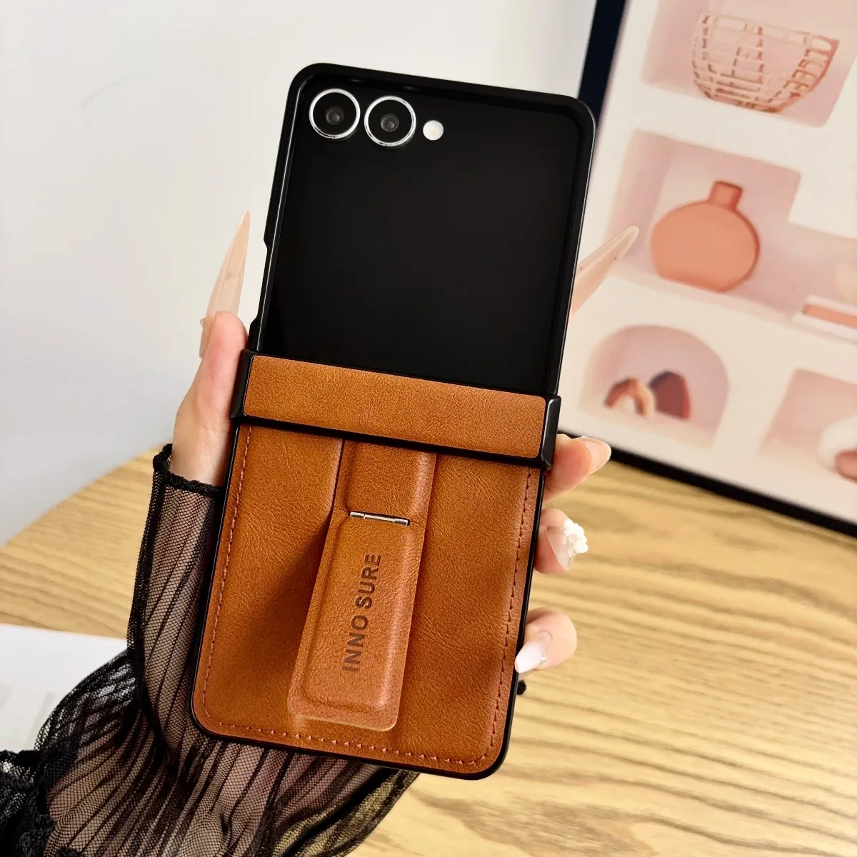 Luxury Calfskin Leather Invisible Bracket Phone Case for Samsung Galaxy Z Flip 8 7 6 5 4 3 7FE Hinge Protection Shockproof Cover