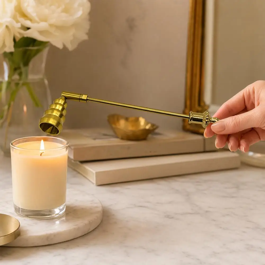 Aluminum Candle Flame Cover Candle Extinguishing Cover with Long Handle Bell-shaped Aluminum Snuffer Iron Candlestick for Safe