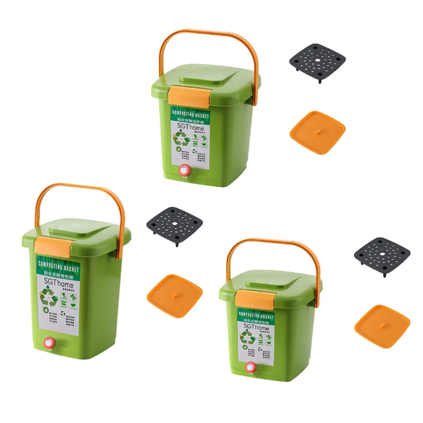 Compost Bin with Lid Portable Sealed Trash Can for Garden Kitchen Indoor