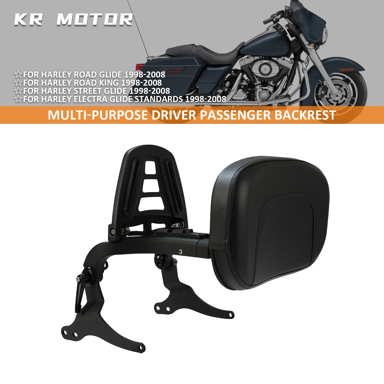 Multi-Purpose Driver Passenger Backrest For Harley Touring Electra Glide Standards Road Glide Street Glide Road King 1998-2008