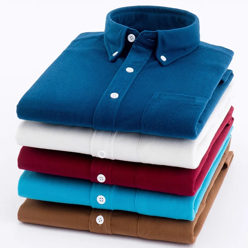 New Fashion Men's Corduroy Shirts Long Sleeve Casual Regular Fit Soft Comfortable Pocket Dress Shirts For Male Blouse Clothing