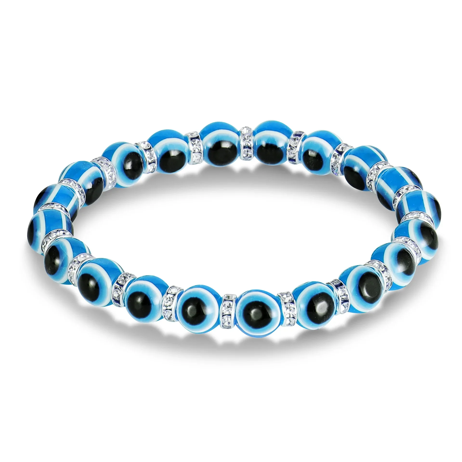 15pc Colorful Turkish Blue Evil Eye 10mm Beads Handmade Hand Beach Fish Eye Beaded Elasticity Bracelet for Men Women Jewelry