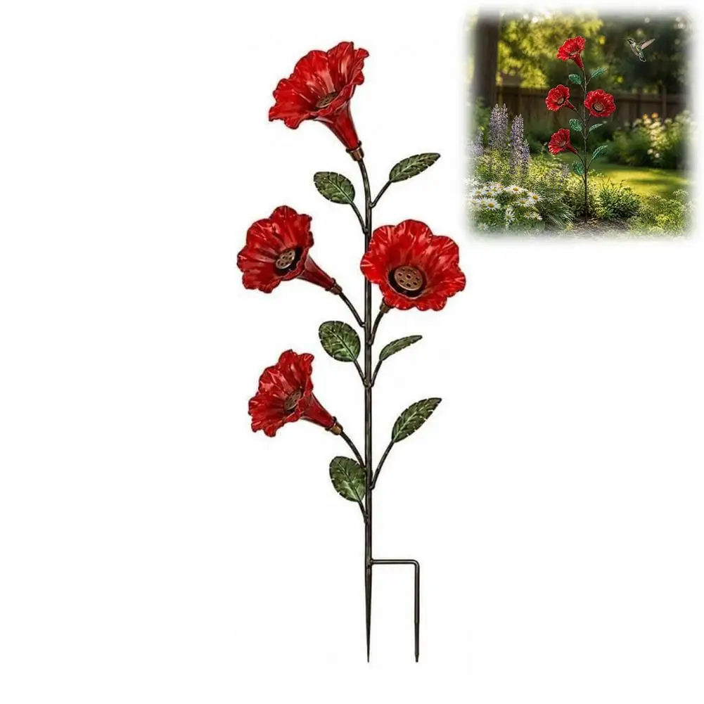 Outdoor Hummingbird Feeder Metal Bird Feeding Station Flower Hummingbird Feeder with Metal Garden Stake Outdoor Bird Watering