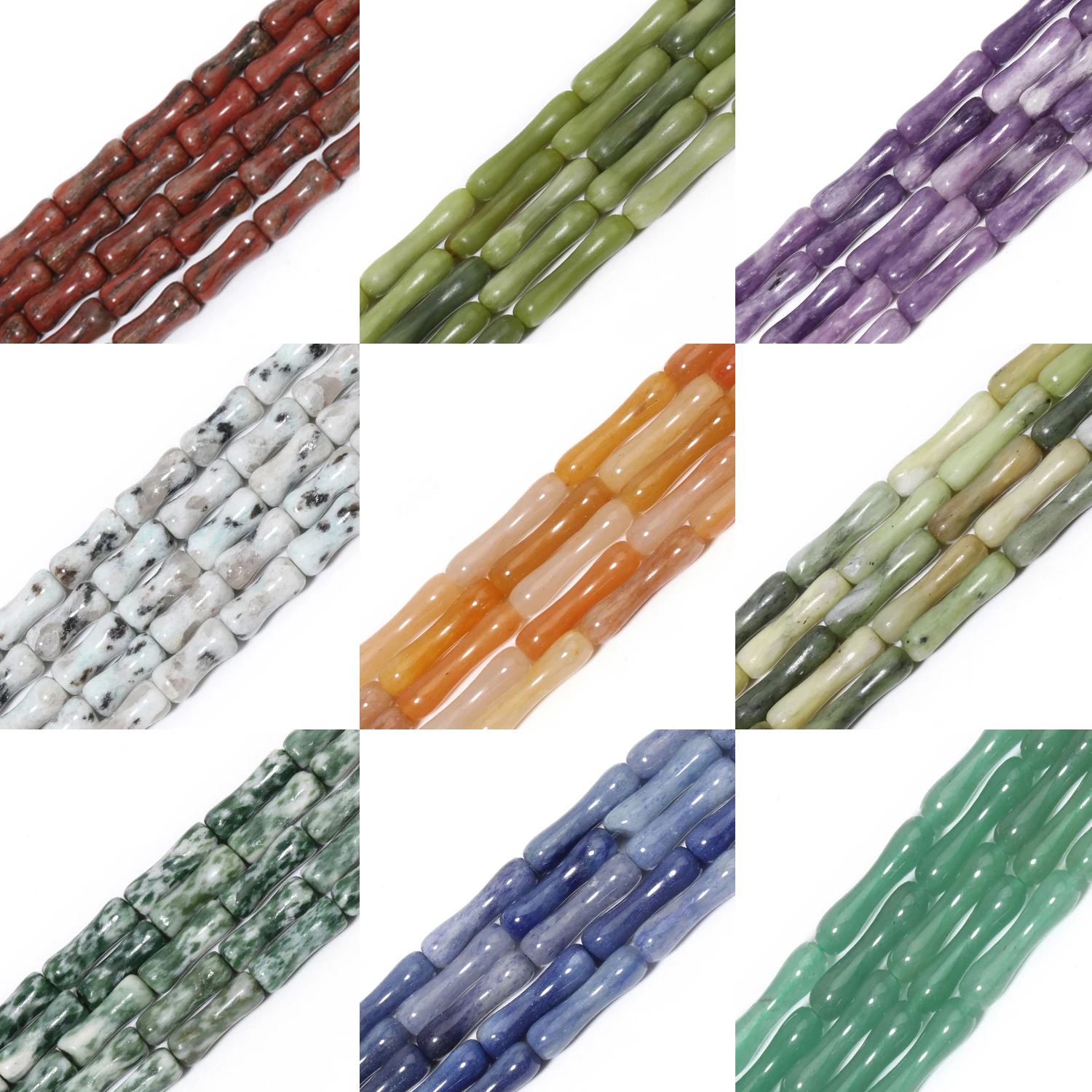 42pcs 9x6mm Natural Agate Aventurine Crystal Jade Stone Beads Bamboo Shape Loose Spacer Beads For Jewelry Making Diy Accessories