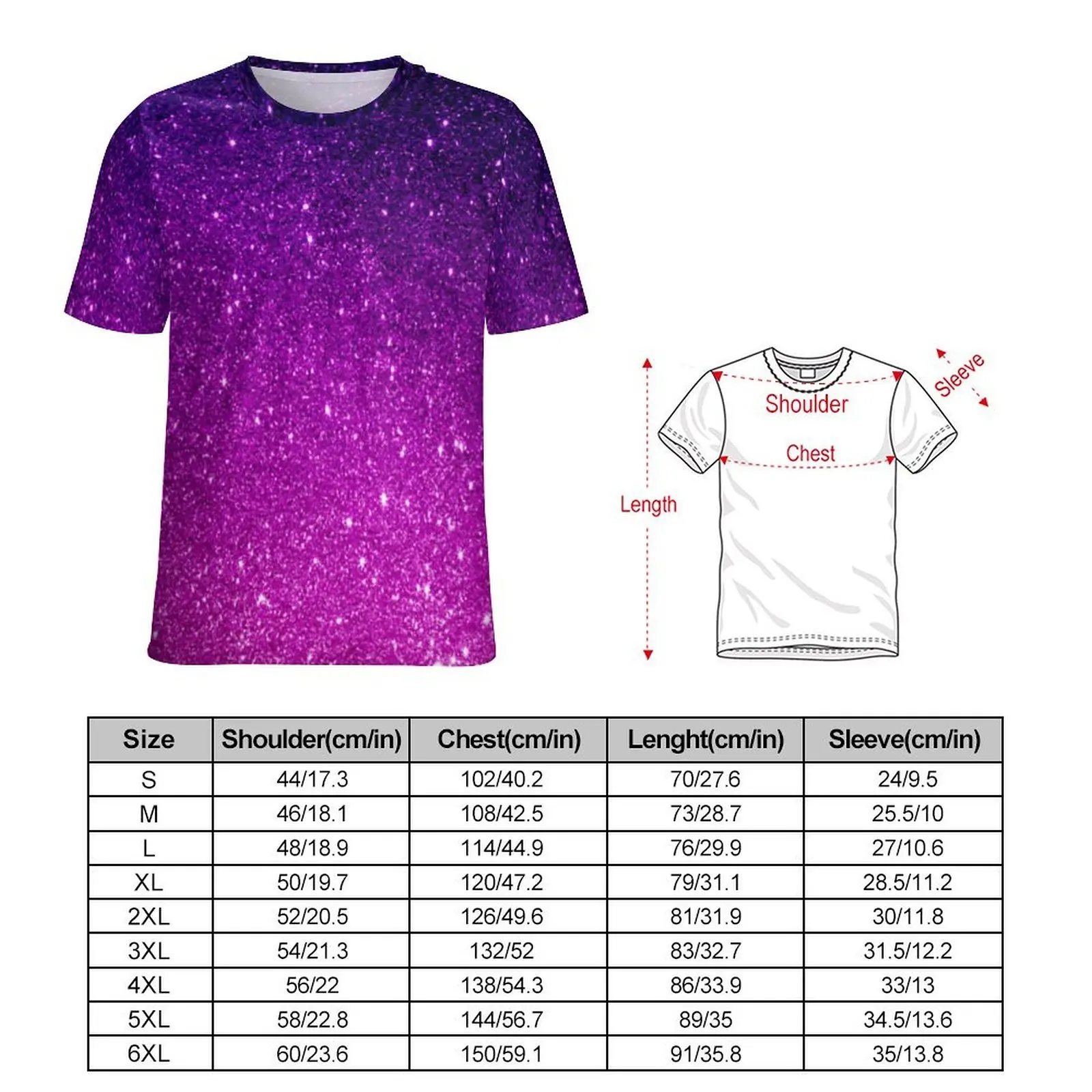 Glitter Ombre Print T-Shirt For Couple Magical O Neck T-Shirts Beach Retro Tops Short-Sleeve Streetwear Plus Size Tee Shirt